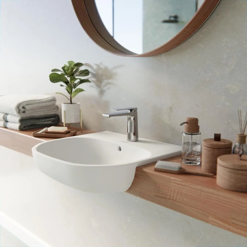 روشویی نیمه روکار دوراویت، 55 (عرض) x 44 (عمق) سانتی متر، به همراه شیر تخلیه - سفید براق