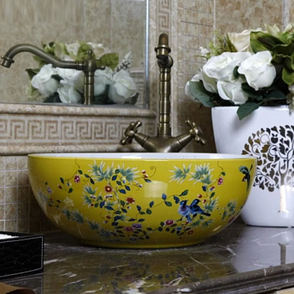 روشویی روکار سرامیکی طرح دار، کاسه روشویی، روشویی سرامیکی، طراحی سینک حمام - فقط کاسه روشویی