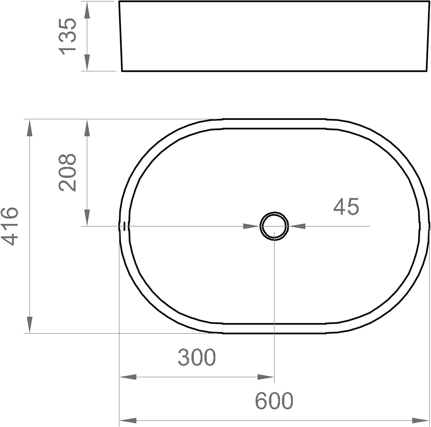 روشویی سرامیکی روکار ارکوس، بدون سرریز