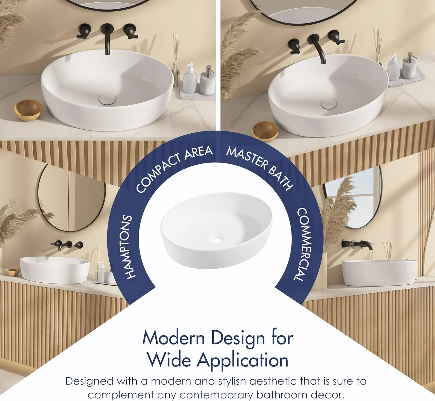 روشویی سرامیکی اریدانوس، کاسه بیضی سفید براق برای روی کابینت حمام، روشویی بیضی چینی لعاب دار، ایده آل برای روشویی های رختکن، 550 x 410 x 140 میلی متر