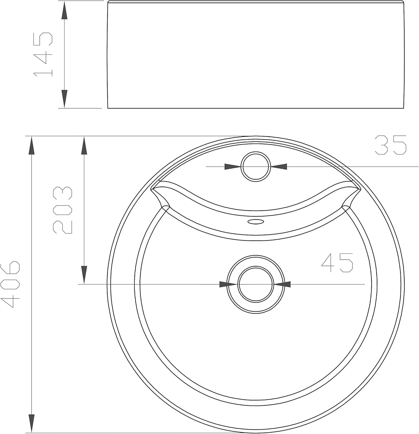 روشویی سرامیکی روکار ارکوس با سرریز یکپارچه و سوراخ مخلوط کن