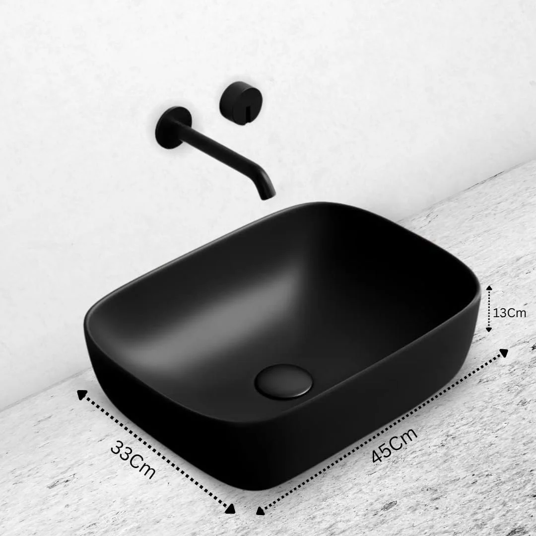 روشویی رو کابینتی برای حمام | روشویی رو کابینتی برای اتاق نشیمن | روشویی کابینتی | سینک سرامیکی آشپزخانه و حمام (45 x 33 x 13 سانتی متر) (طرح مشکی مات)