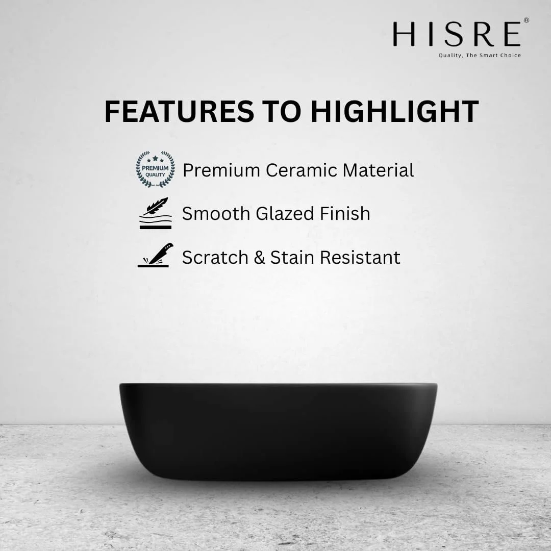 روشویی رو کابینتی برای حمام | روشویی رو کابینتی برای اتاق نشیمن | روشویی کابینتی | سینک سرامیکی آشپزخانه و حمام (45 x 33 x 13 سانتی متر) (طرح مشکی مات)