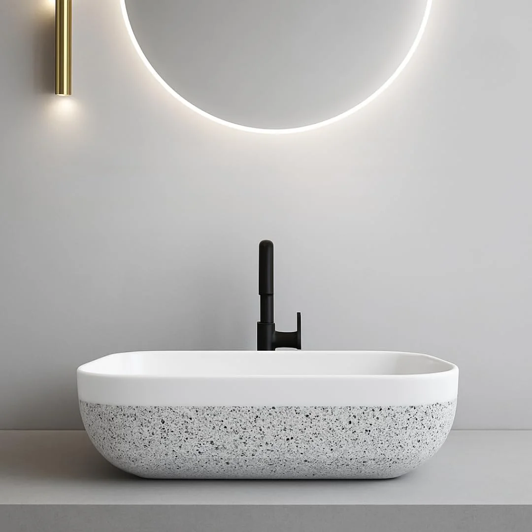 روشویی رو کابینتی برای حمام | روشویی رو کابینتی برای اتاق نشیمن | روشویی کابینتی | سینک سرامیکی آشپزخانه حمام (45 x 33 x 13 سانتی متر) (سفید - طرح ستاره)