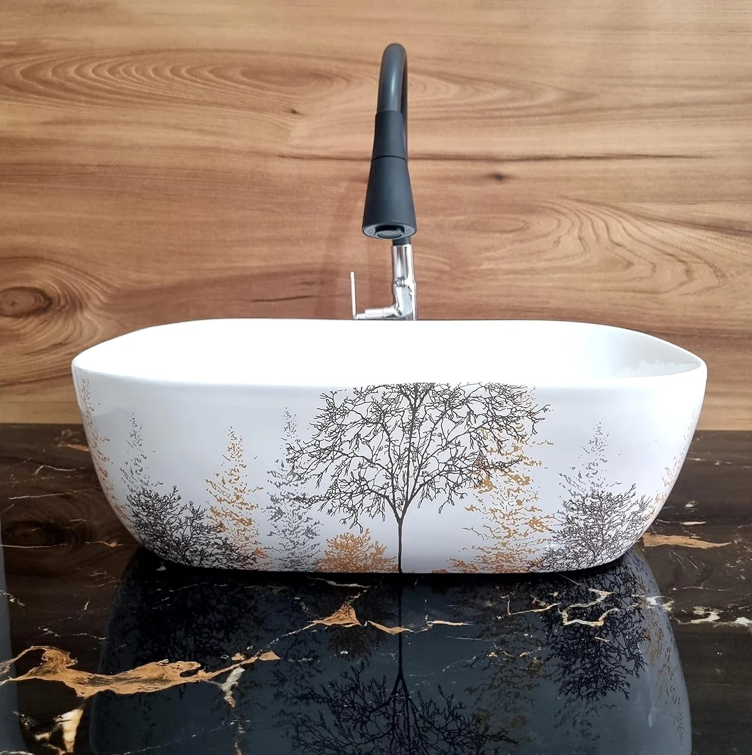 روشویی روکار HISRE مناسب حمام | روشویی روکار مناسب اتاق نشیمن | روشویی کابینتی | سینک سرامیکی روکار آشپزخانه و حمام (45 x 33 x 13 سانتی متر) (سفید - SKT4020)