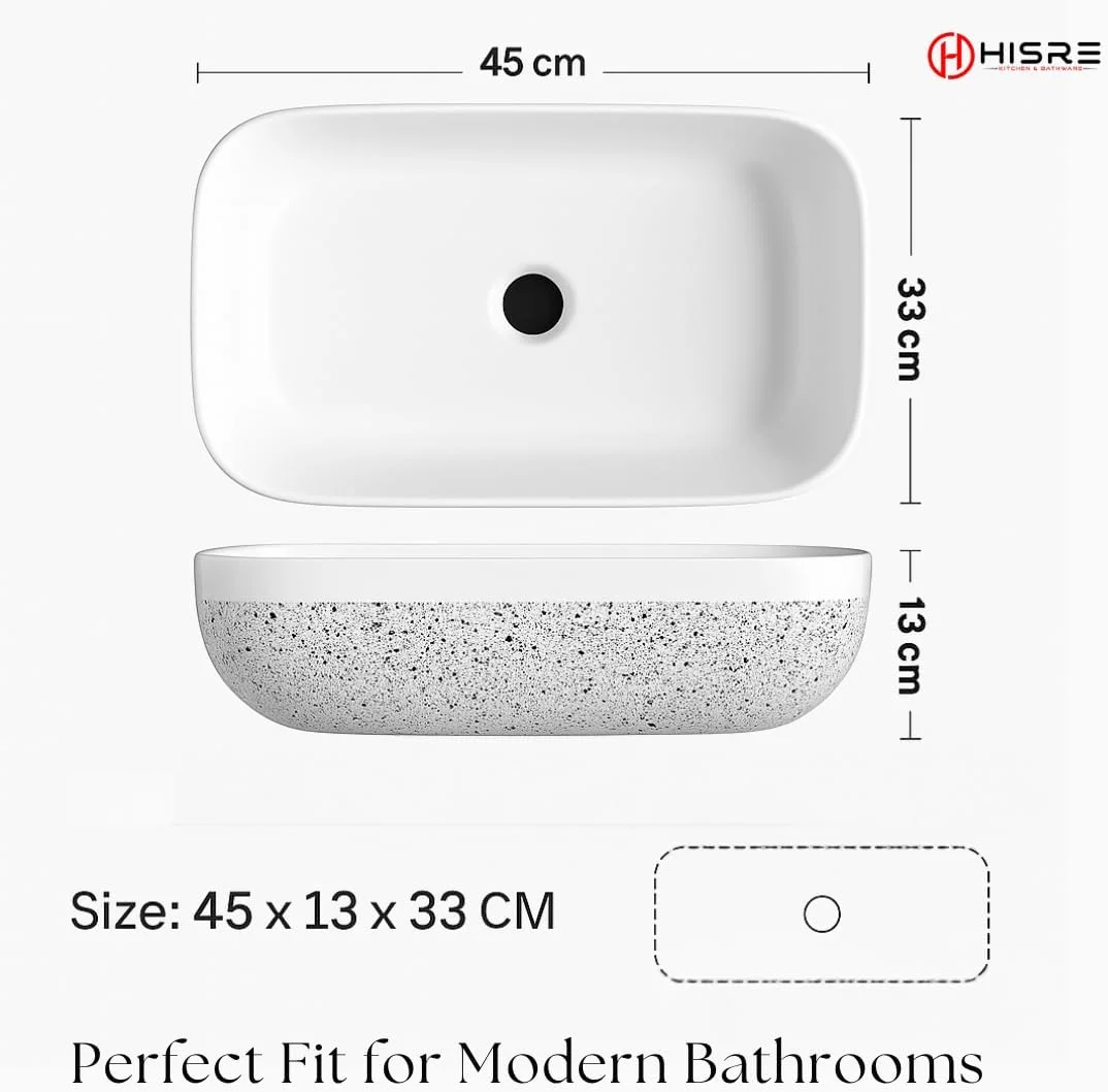 روشویی رو کابینتی برای حمام | روشویی رو کابینتی برای اتاق نشیمن | روشویی کابینتی | سینک سرامیکی آشپزخانه حمام (45 x 33 x 13 سانتی متر) (سفید - طرح ستاره)