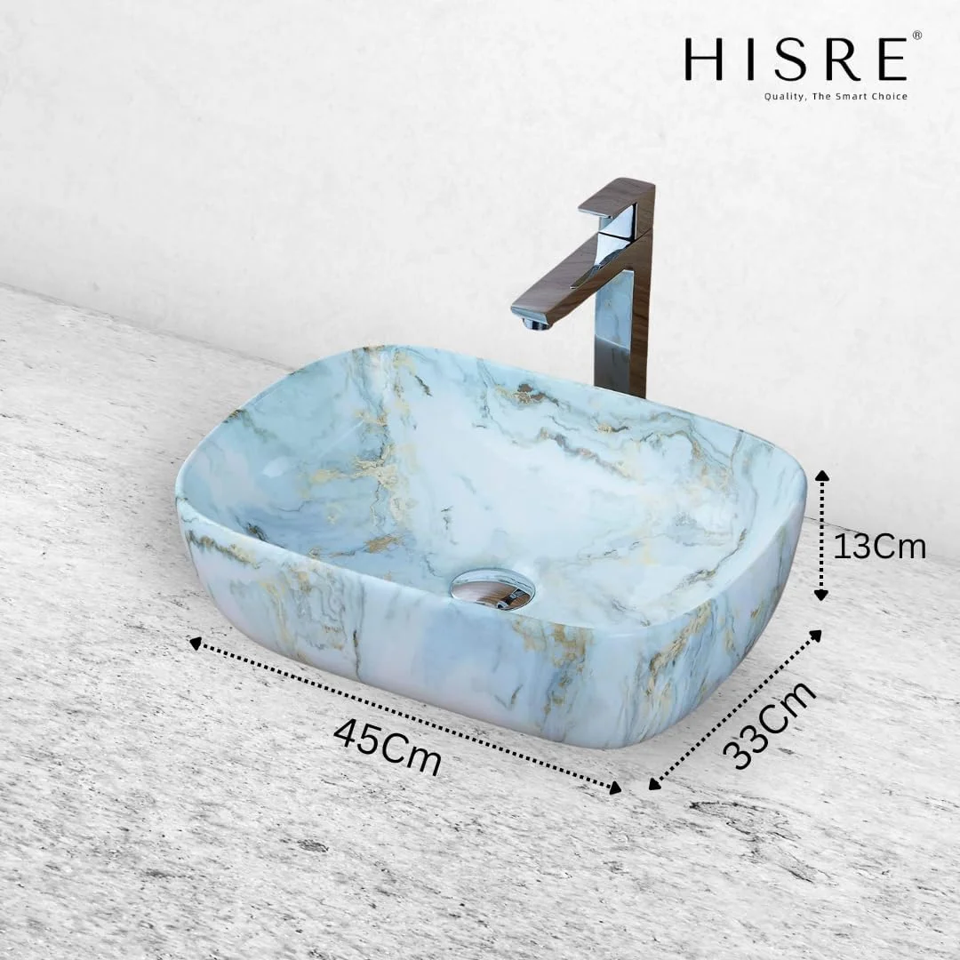 روشویی روکار HISRE مناسب حمام | روشویی روکار مناسب اتاق نشیمن | روشویی کابینتی | سینک سرامیکی روکار آشپزخانه و حمام (45x33x13 سانتی متر) (سفید - SKTP1048)