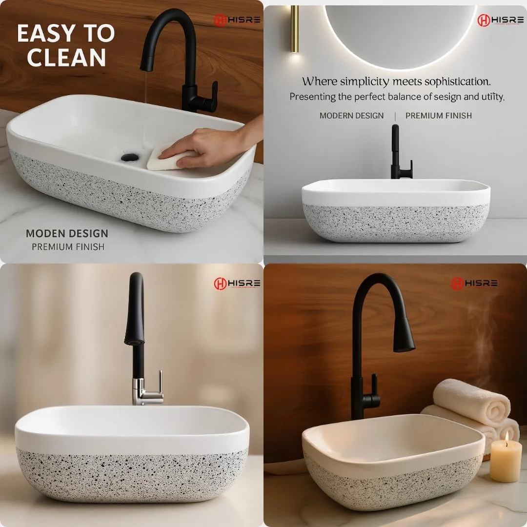 روشویی رو کابینتی برای حمام | روشویی رو کابینتی برای اتاق نشیمن | روشویی کابینتی | سینک سرامیکی آشپزخانه حمام (45 x 33 x 13 سانتی متر) (سفید - طرح ستاره)