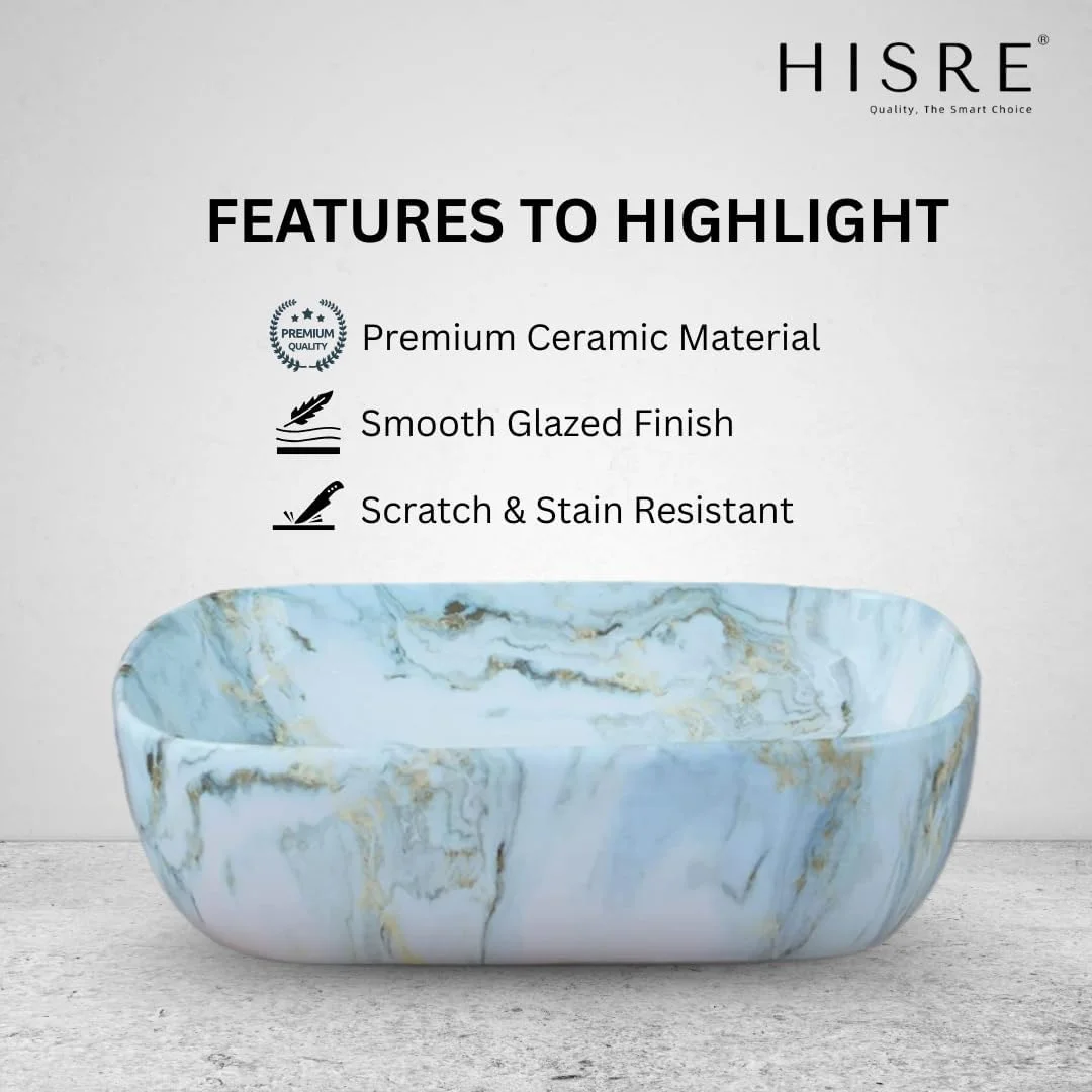 روشویی روکار HISRE مناسب حمام | روشویی روکار مناسب اتاق نشیمن | روشویی کابینتی | سینک سرامیکی روکار آشپزخانه و حمام (45x33x13 سانتی متر) (سفید - SKTP1048)