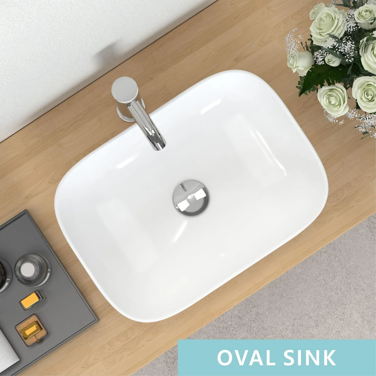 روشویی سرامیکی کاسه ای J-FAMILY، مناسب برای حمام، ابعاد 46.5 در 33.5 سانتیمتر، رنگ سفید، مناسب نصب روی کابینت