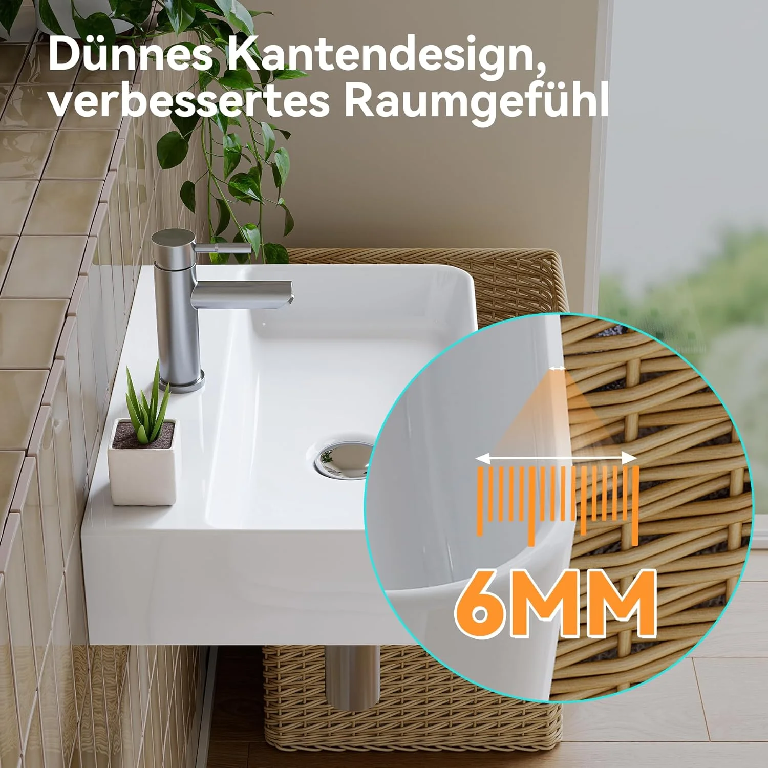 روشویی سرامیکی دیواری هورو، سفید، مستطیلی 46 x 30 سانتی متر، سینک روکار با سوراخ شیر بدون سرریز، روشویی دستی، توالت کوچک مهمان