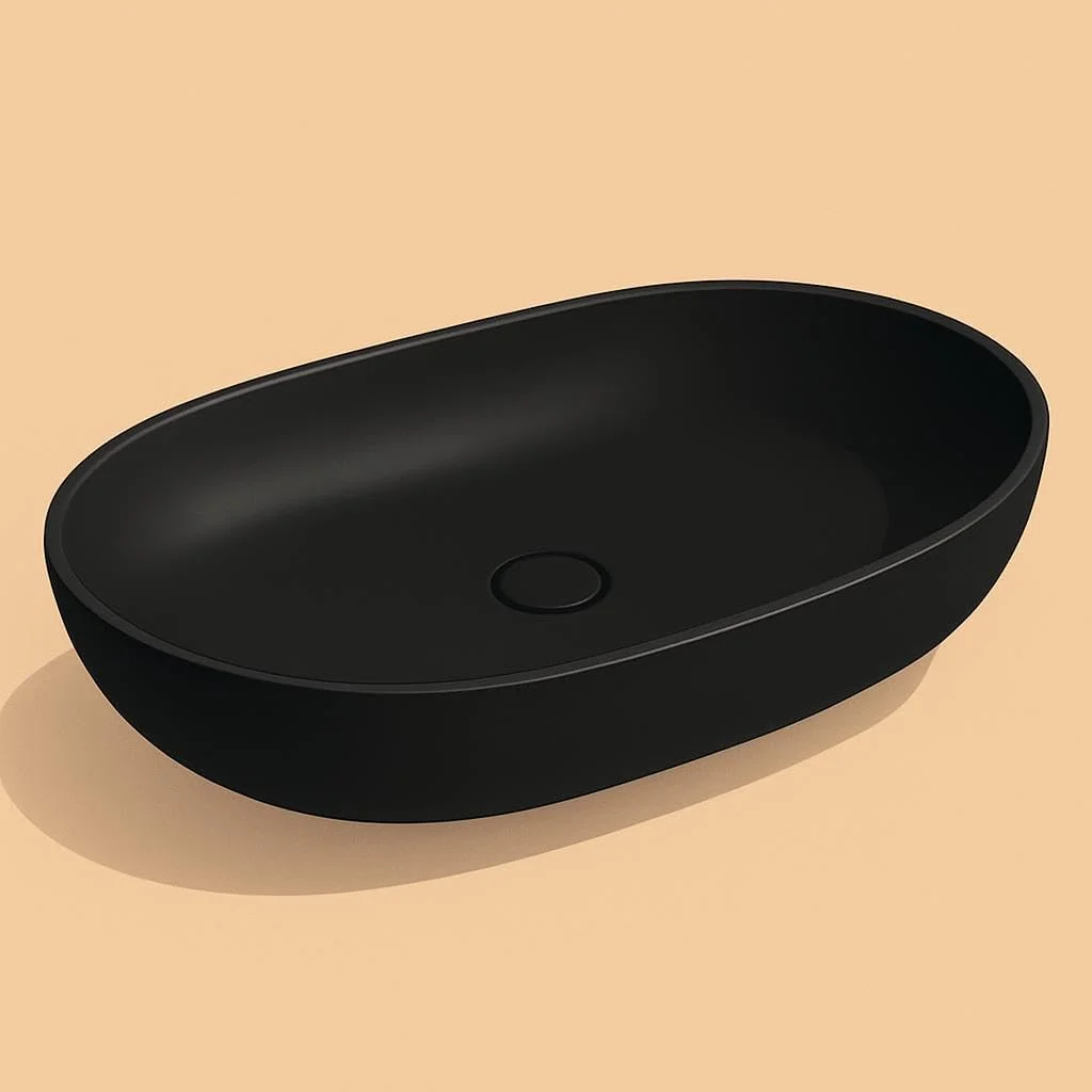 روشویی مشکی مات کُنیگ، مناسب برای نصب روی سطح، ابعاد 600x400x150 میلی‌متر