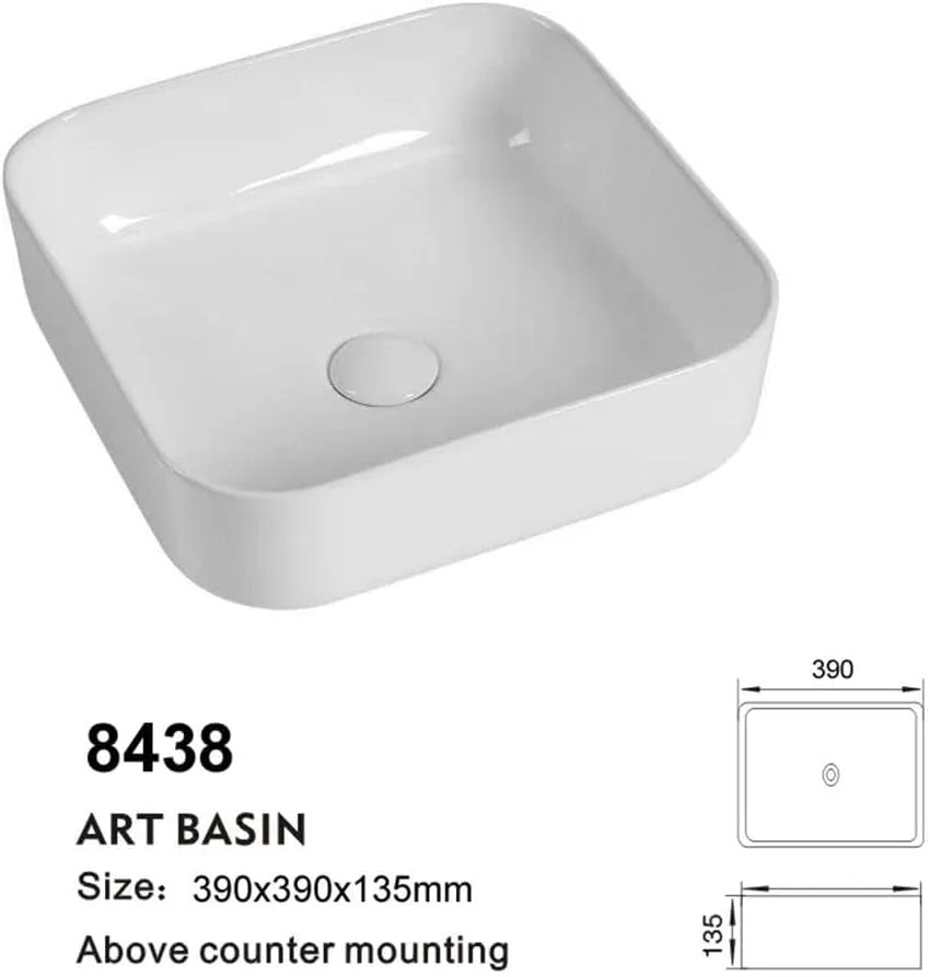 روشویی روکار هنری میلانو - سینک کاسه ای مربعی (39x39x13.5) سانتی متر | روشویی سرامیکی روکار | روشویی مدرن برای حمام - رنگ سفید