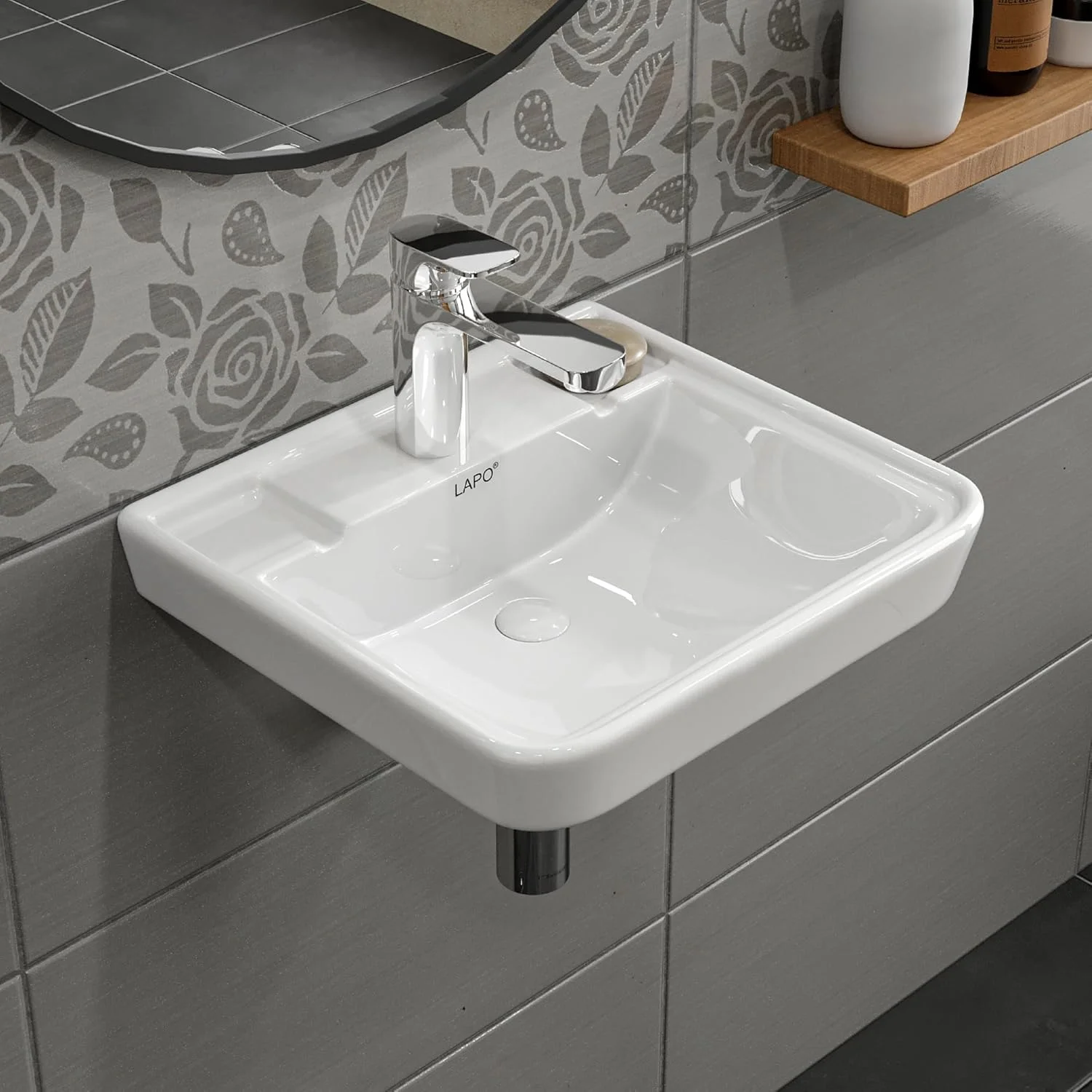 روشویی LAPO برای حمام، روشویی دیواری، روشویی سرامیکی برای حمام، سینک آویز سرامیکی برای حمام (پرداخت سفید) مدل Urban