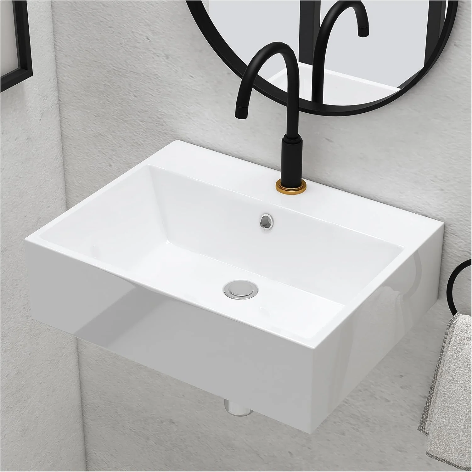 روشویی سرامیکی سفید MEJE، ابعاد ۵۳.۵×۴۲×۱۵.۵ سانتی متر، مستطیلی، روکار/دیواری، کاسه روشویی سرامیکی سفید