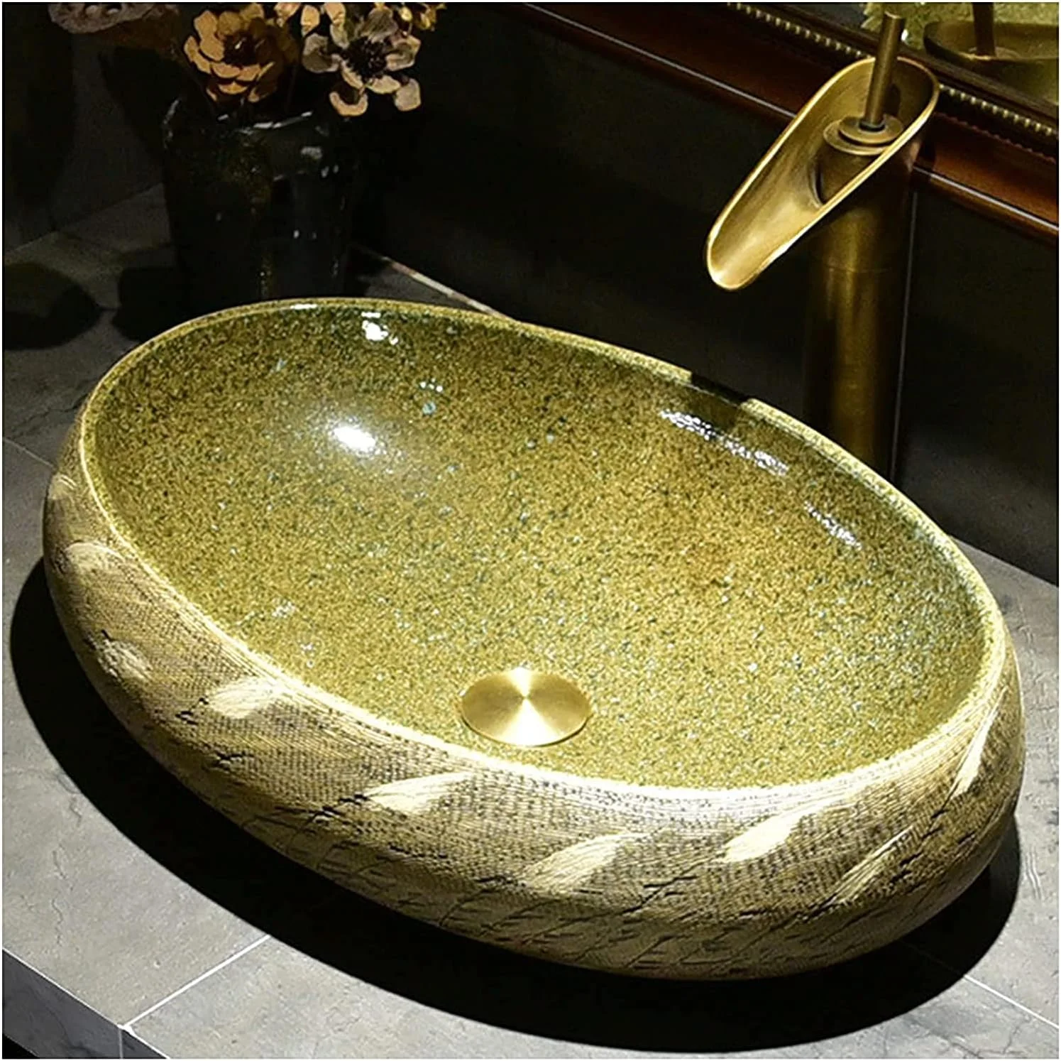 روشویی روکار به سبک اروپایی، روشویی سرامیکی، سینک بیضی شکل طرح‌دار