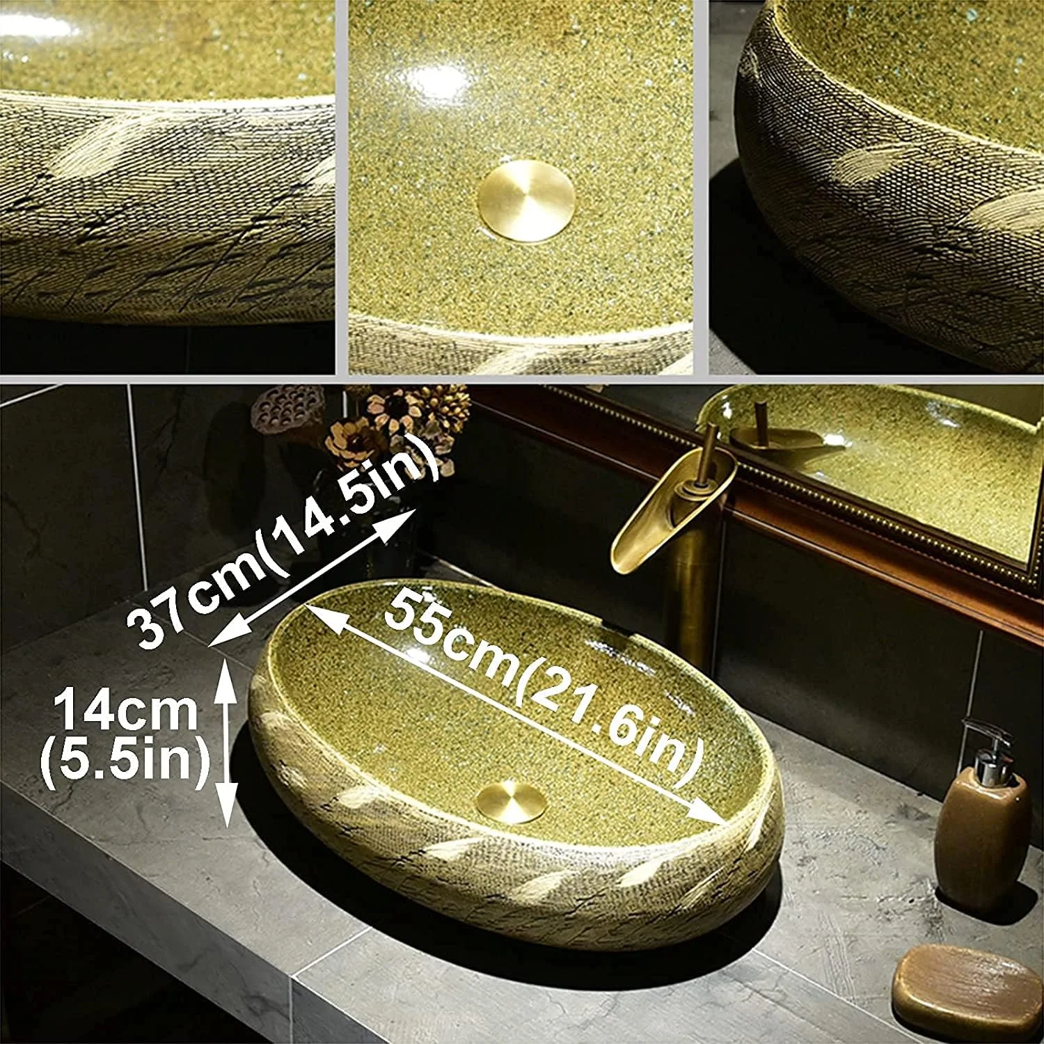 روشویی روکار به سبک اروپایی، روشویی سرامیکی، سینک بیضی شکل طرح‌دار