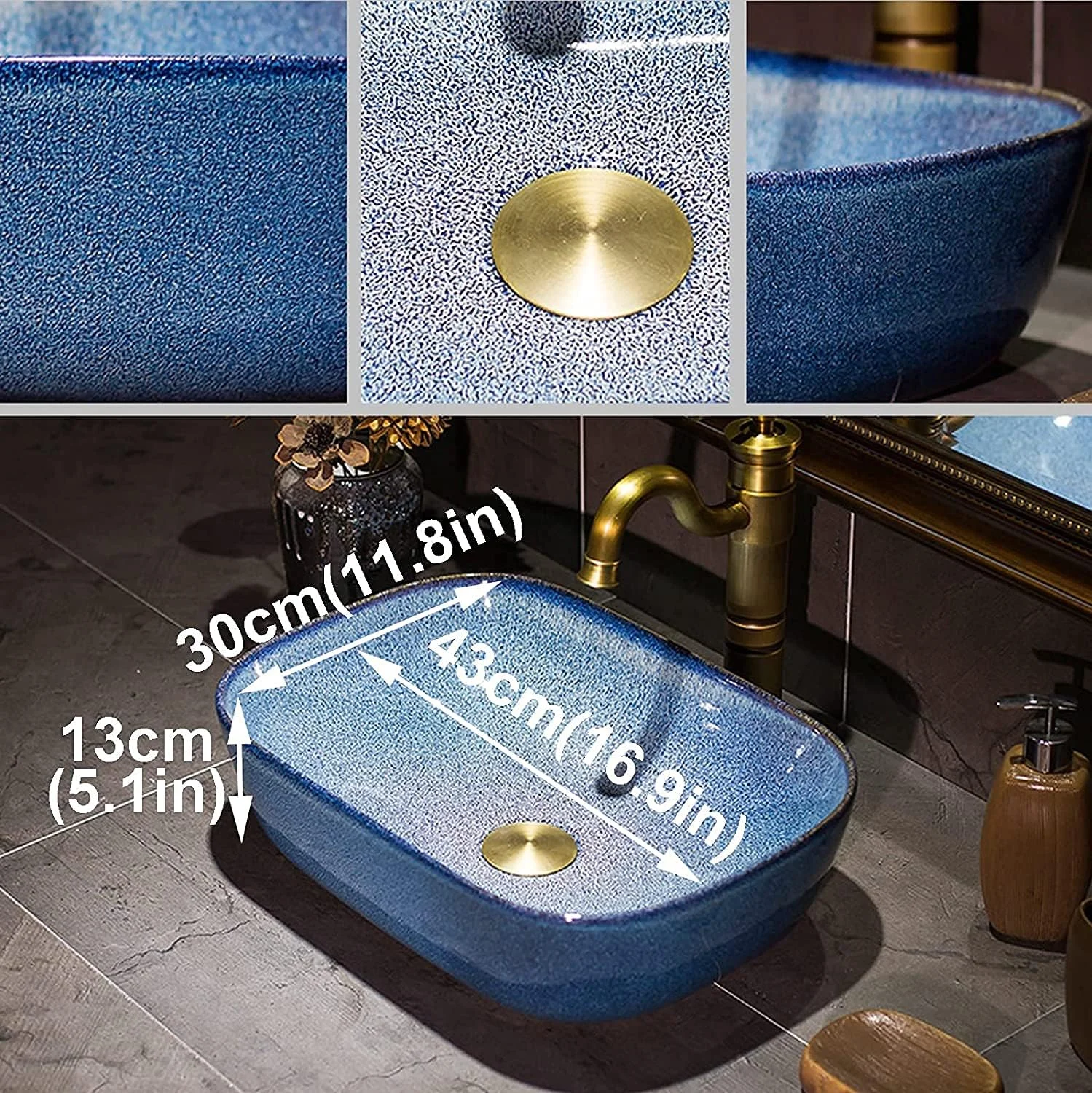 روشویی سرامیکی حمام، سینک روشویی بیضی شکل نقاشی شده دستی به سبک قدیمی، سینک روشویی توالت