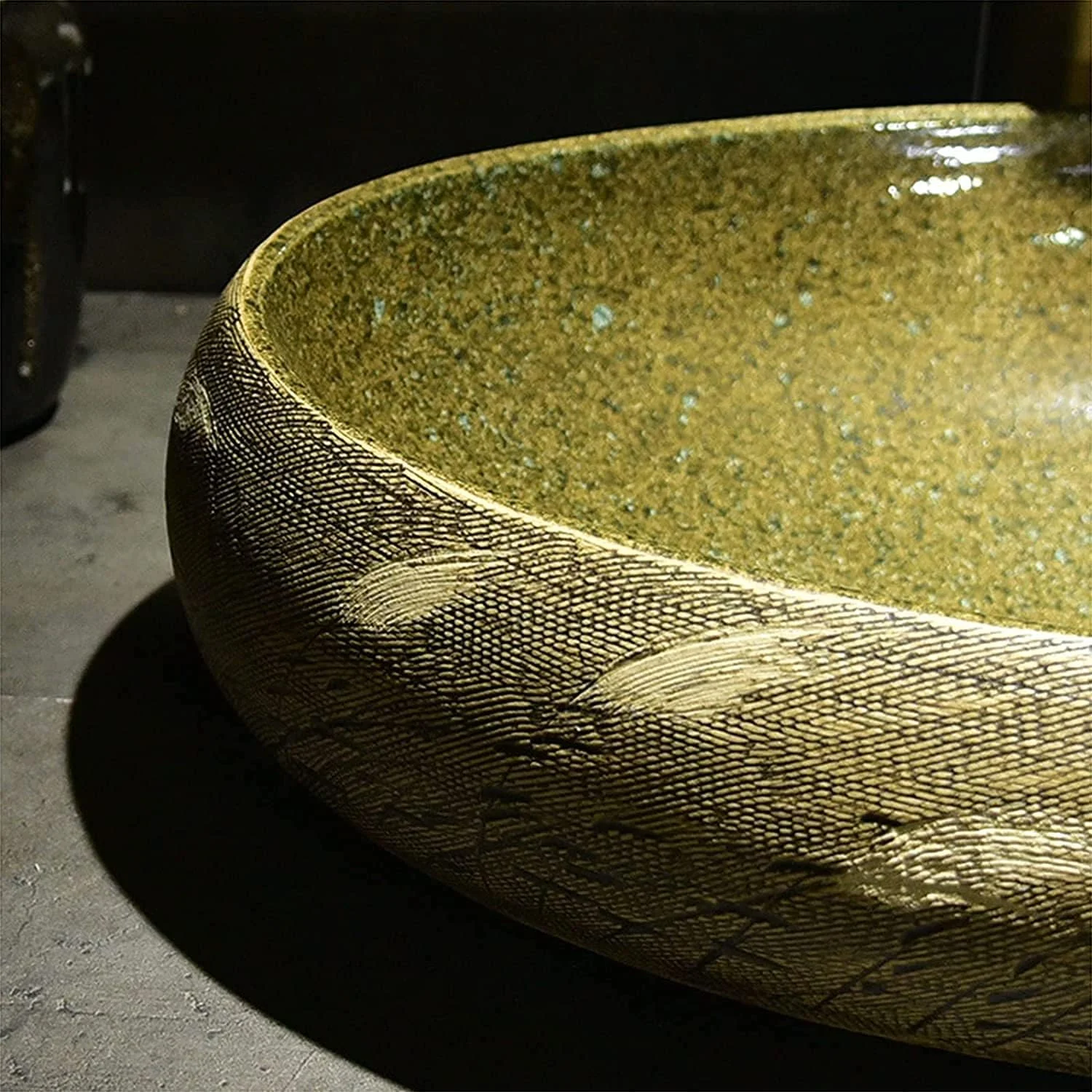 روشویی روکار به سبک اروپایی، روشویی سرامیکی، سینک بیضی شکل طرح‌دار