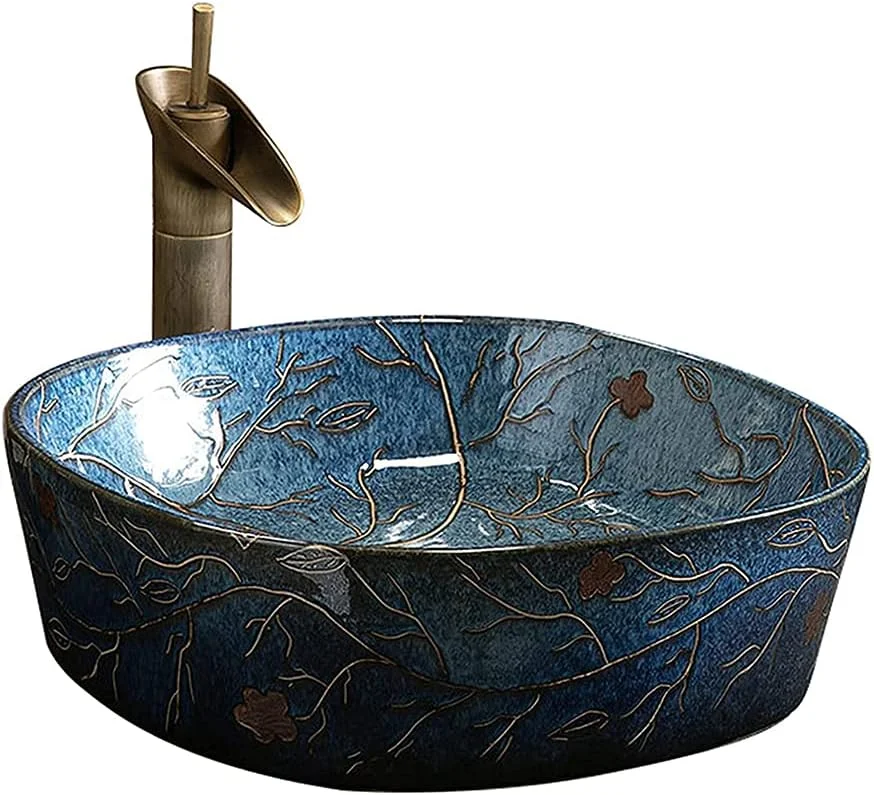 روشویی کابینتی، کاسه روشویی سرامیکی طرح قدیمی، کابینت روشویی، مناسب سرویس بهداشتی، به همراه شیرآلات