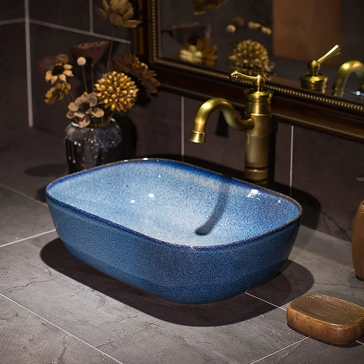 روشویی سرامیکی حمام، سینک روشویی بیضی شکل نقاشی شده دستی به سبک قدیمی، سینک روشویی توالت