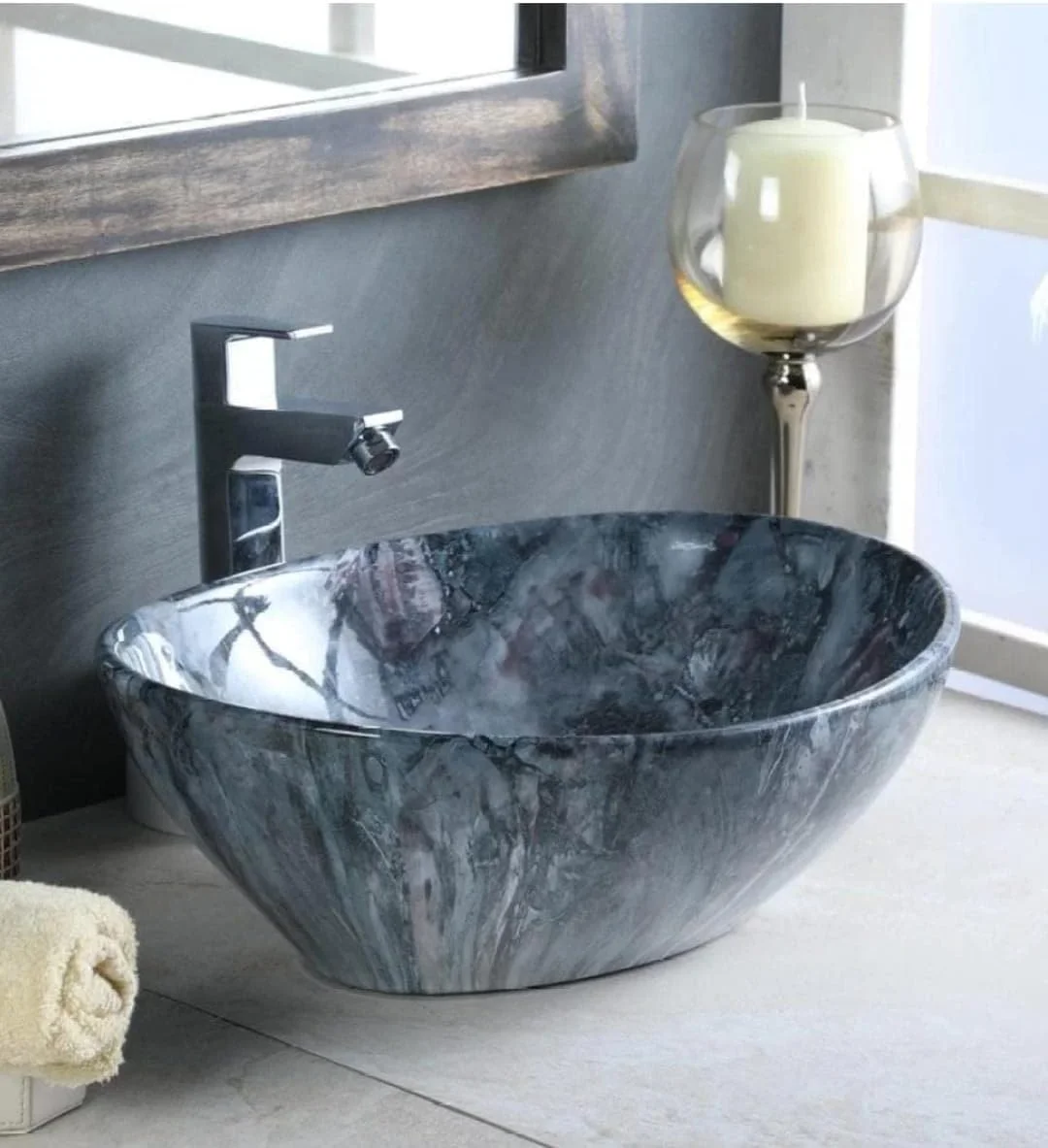 روشویی سرامیکی براق نکسیس، روشویی کاسه ای رو میزی | روشویی تاشو (آبی براق، 40.64x33.02x12.7 سانتی متر)