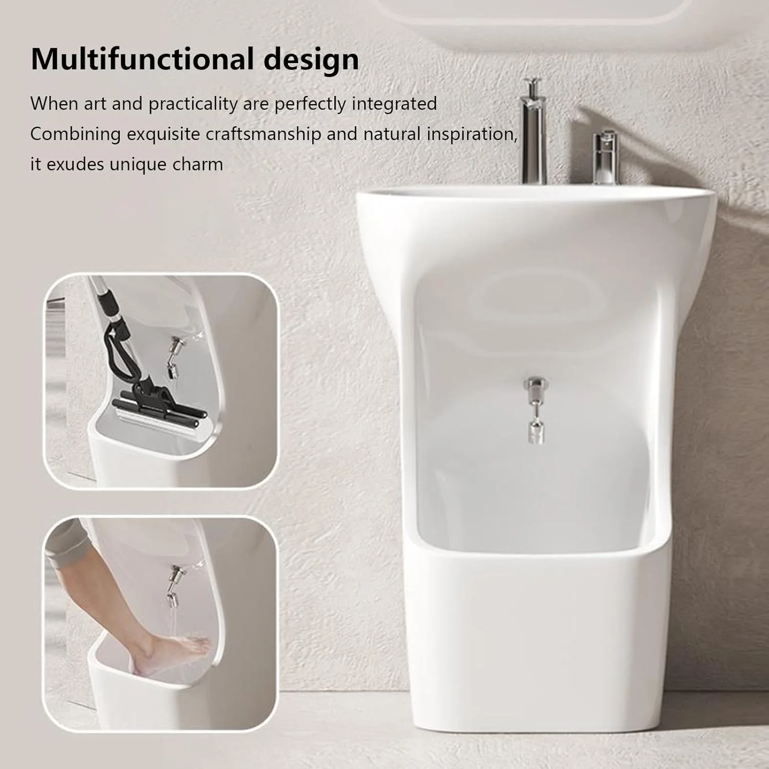 روشویی پایه دار مخصوص شستشوی دست و پا - روشویی وضو برای حمام، ایستگاه شستشوی پای بهداشتی، روشویی سرامیکی برای خانه یا مسجد (سفید)