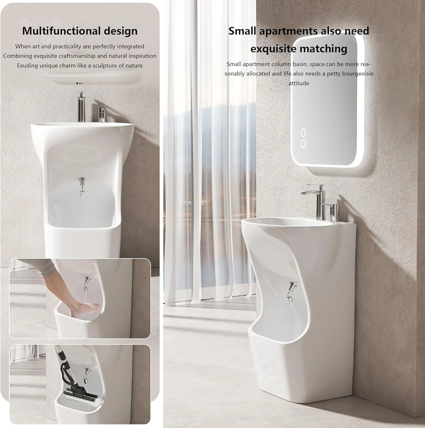 روشویی پایه دار مخصوص شستشوی دست و پا - روشویی وضو برای حمام، ایستگاه شستشوی پای بهداشتی، روشویی سرامیکی برای خانه یا مسجد (سفید)