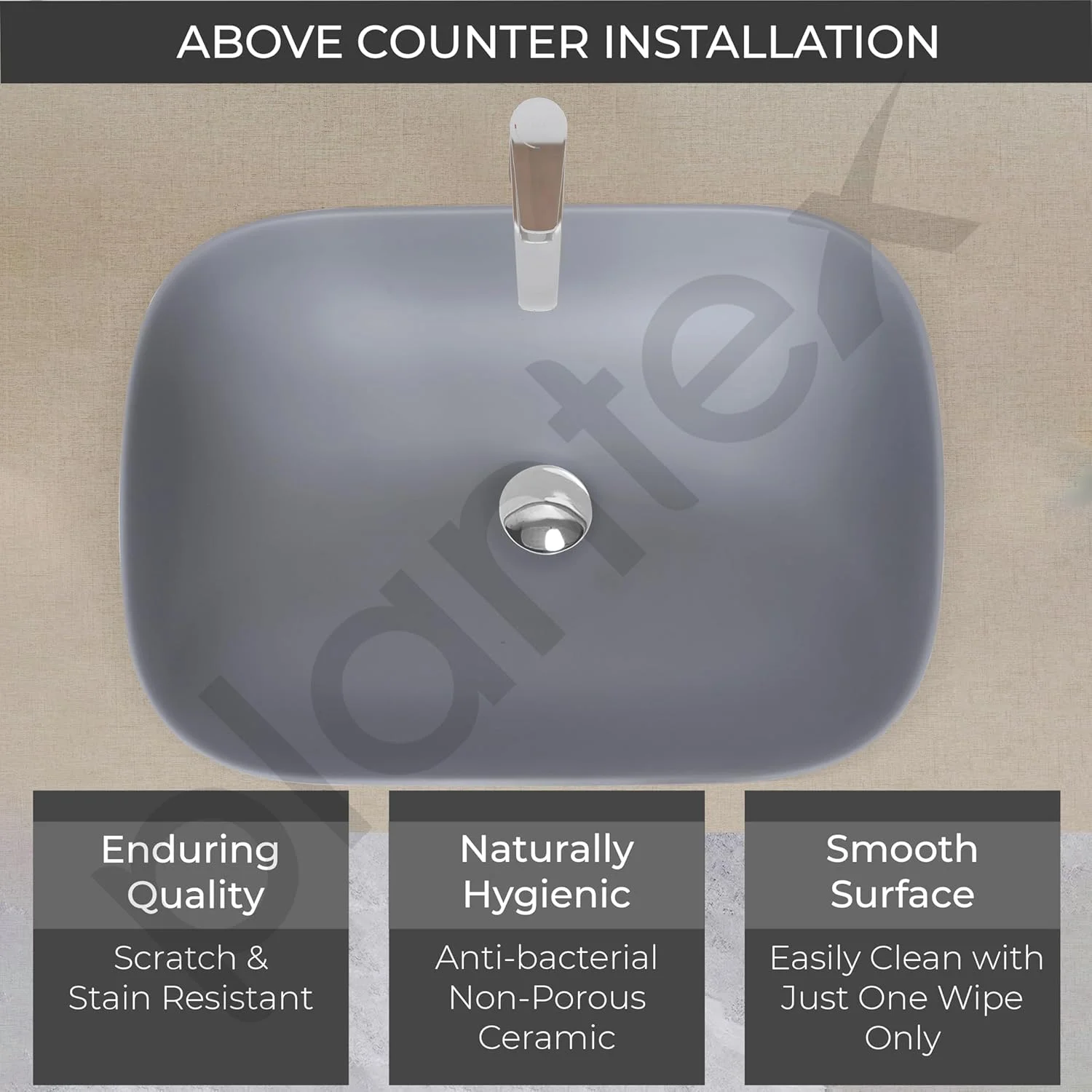 روشویی سرامیکی رومیزی پلنتکس / سینک روشویی حمام / روشویی برای حمام / روشویی برای رستوران، هتل (پرداخت خاکستری مات)