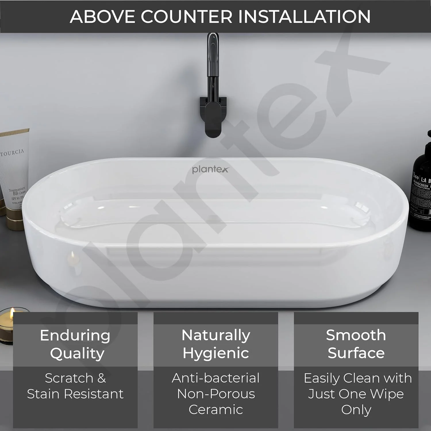 روشویی بیضی سرامیکی رومیزی پلاتینیوم پلنتکس (سفید، 71x37x15 سانتیمتر)