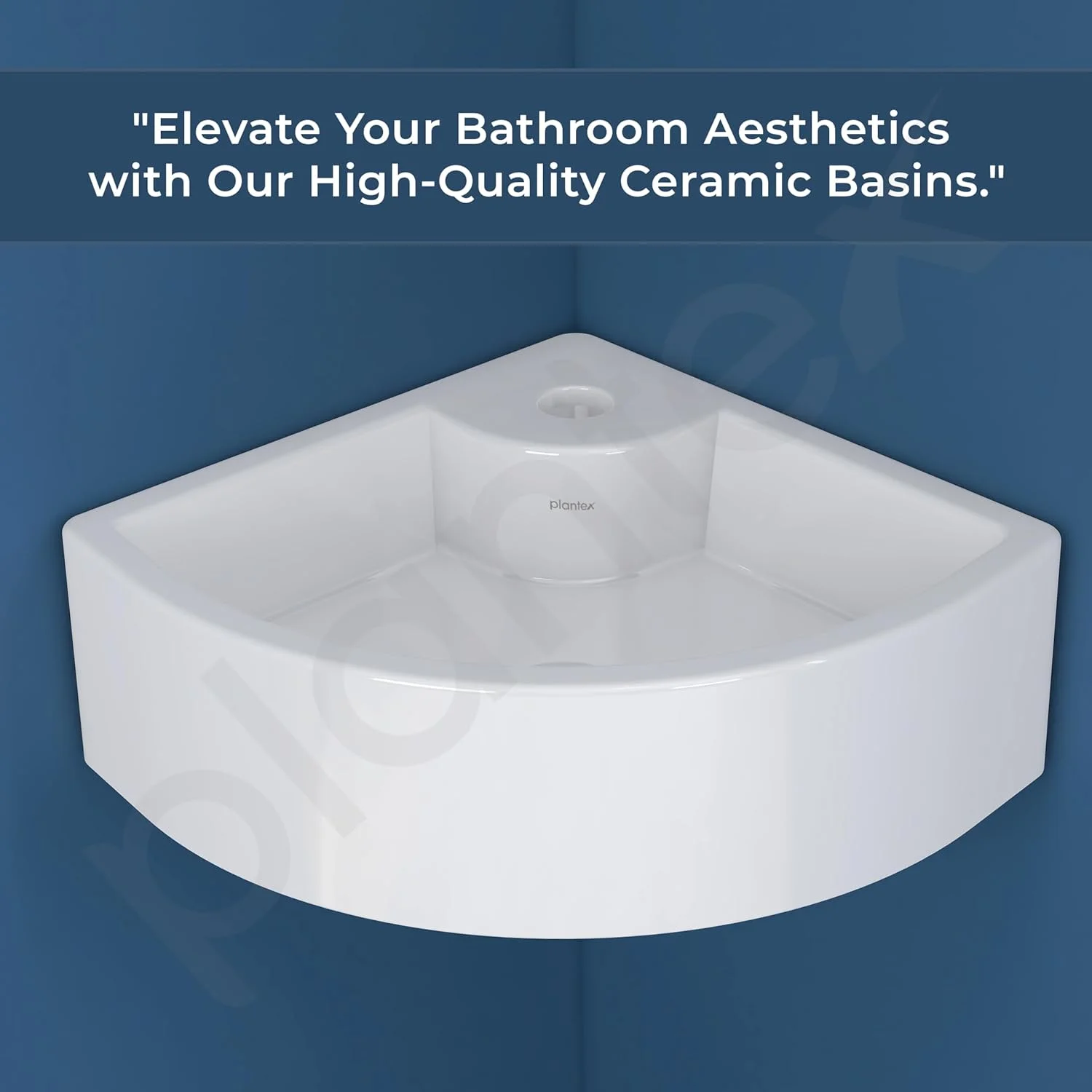 روشویی سرامیکی گوشه ای Plantex، قابل نصب روی دیوار، مناسب حمام، روشویی کوچک گوشه ای (Cornia، 40x40x25 سانتی متر)