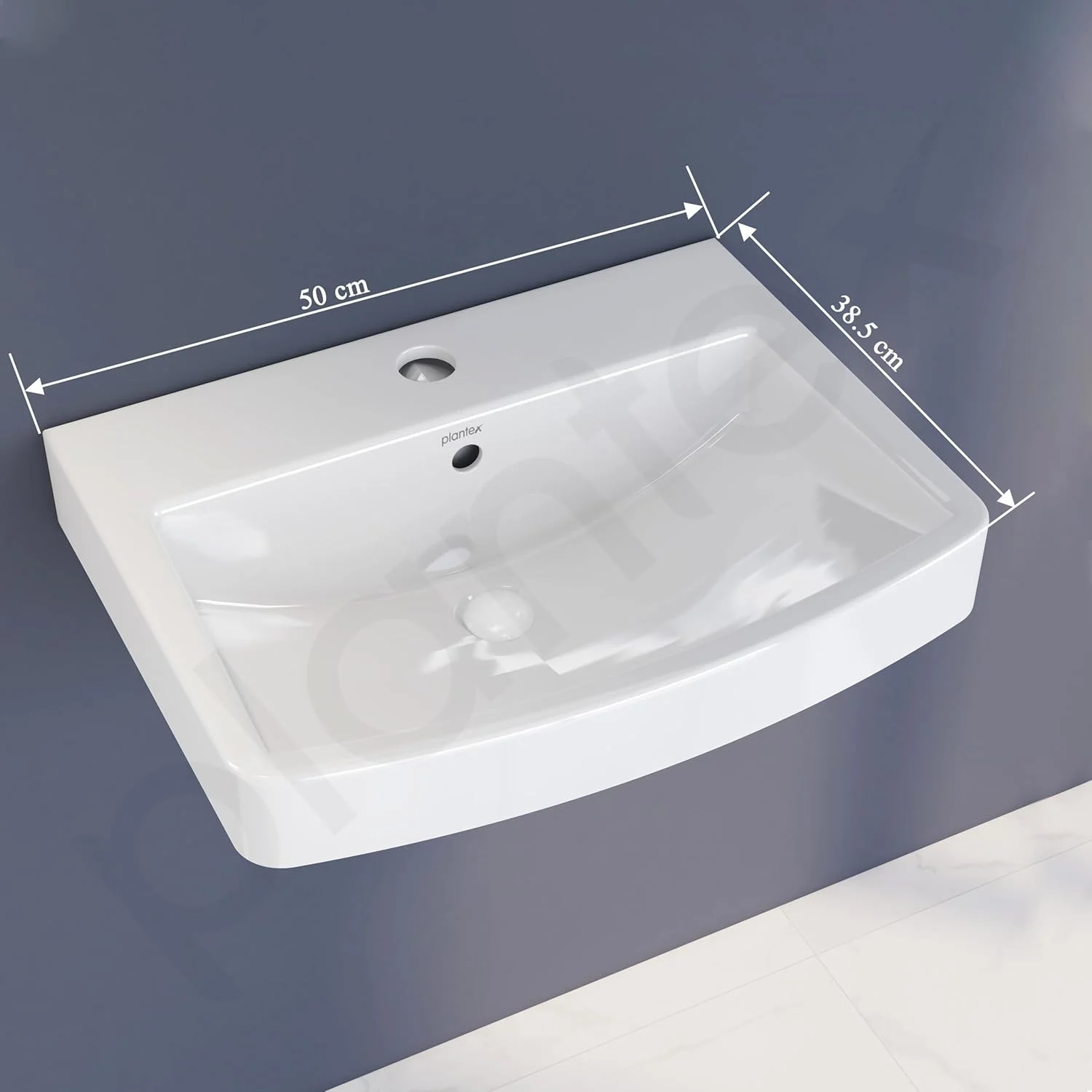 روشویی دیواری مستطیلی سرامیکی پلاتکس پلاتینیوم مناسب حمام/روشویی دیواری/سینک مناسب اتاق نشیمن (سفید براق، 50x38x20 سانتی متر)