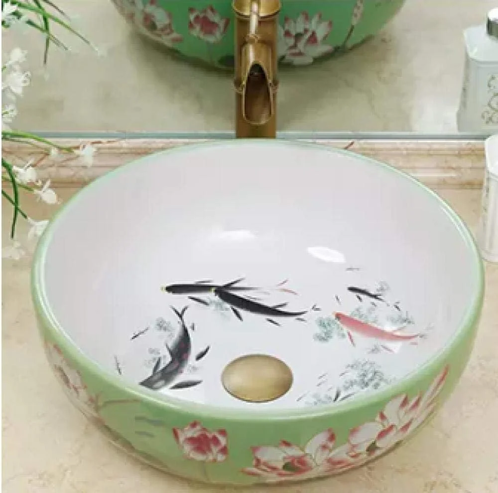 روشویی سرامیکی روکار، سینک روشویی سرامیکی هنری، سینک روشویی سرامیکی، روشویی حمام طرح ماهی