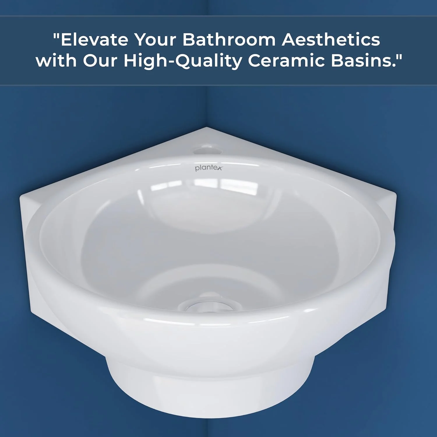 روشویی سرامیکی گوشه ای Plantex، مناسب حمام، قابل نصب روی دیوار، روشویی کوچک و براق (مدل Lily - ابعاد 35.5 x 41.9 x 13.9 سانتی متر)