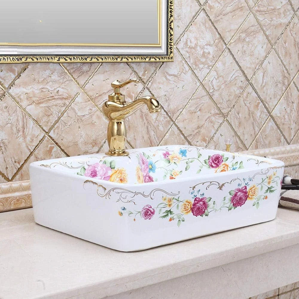 روشویی سرامیکی روکار، روشویی سرامیکی دست ساز، روشویی مستطیلی چینی، سینک دستشویی حمام