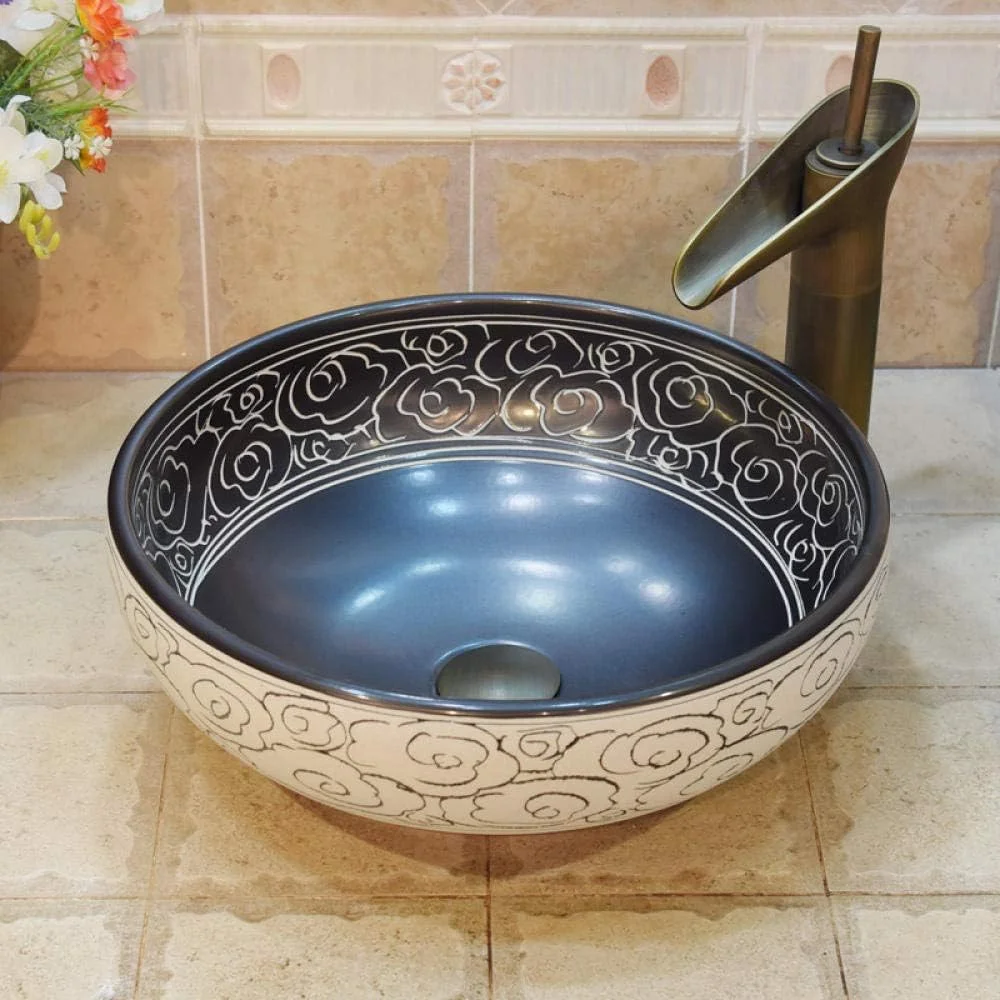 روشویی سرامیکی ریتون، کاسه روشویی گرد، سینک روشویی هنری روکار، چینی سرامیکی، سینک روشویی حمام