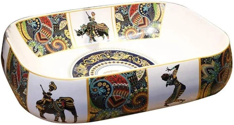 روشویی کاسه ای رانران جی جی، طرح مایا، روکار، سرامیکی، مستطیلی