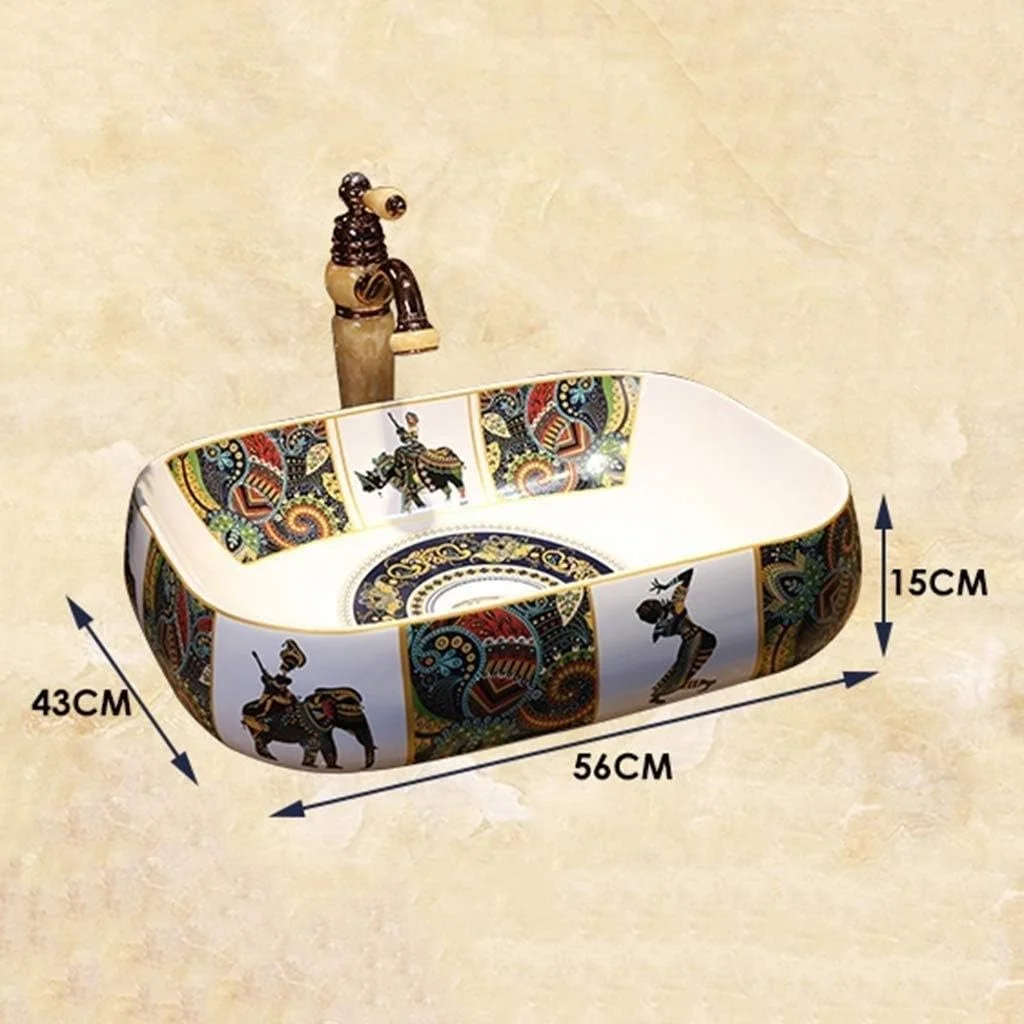 روشویی کاسه ای رانران جی جی، طرح مایا، روکار، سرامیکی، مستطیلی