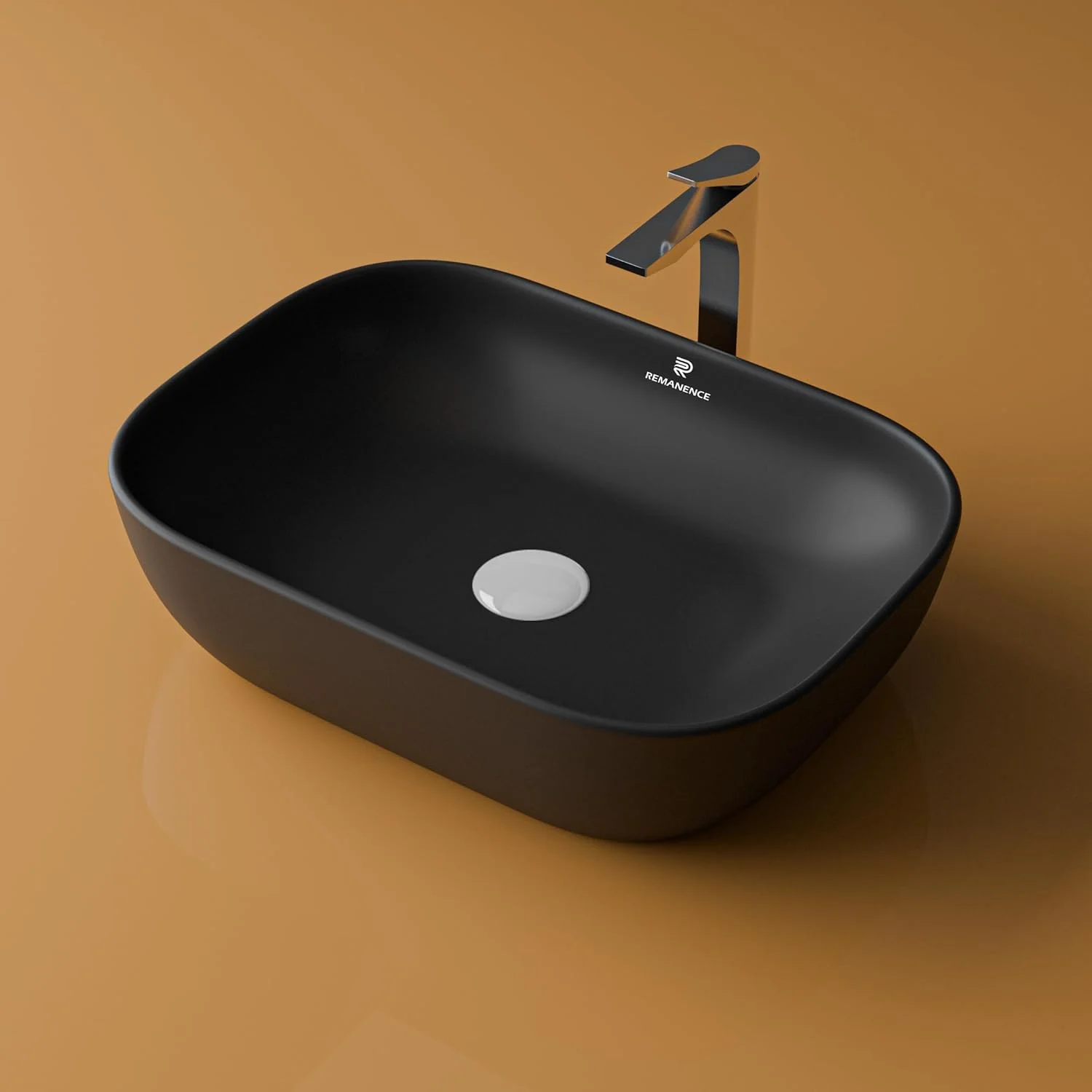 روشویی سرامیکی رومیزی با روکش مات و لبه باریک، مناسب حمام (45.72x33.02x13.97 سانتی متر) (مشکی مات)