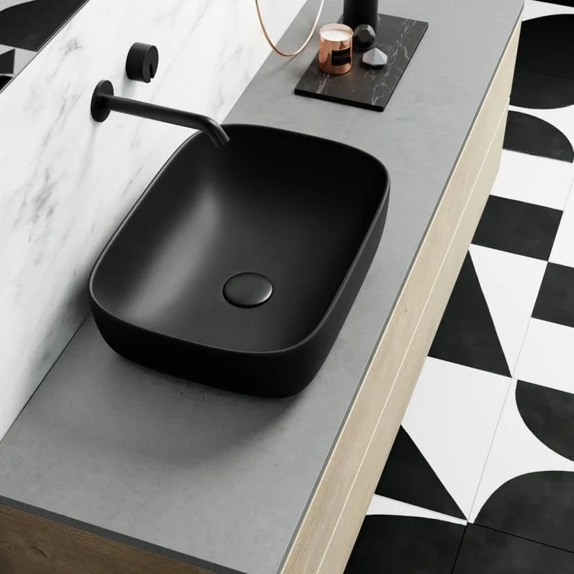 روشویی سرامیکی رومیزی با روکش مات و لبه باریک، مناسب حمام (45.72x33.02x13.97 سانتی متر) (مشکی مات)