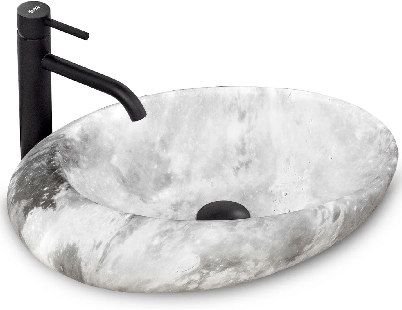 روشویی روکار Rea، روشویی سرامیکی، کاسه روشویی دستی، کاسه ای شکل بیضی سنگی، 49x31 سانتی متر، خاکستری، مناسب حمام