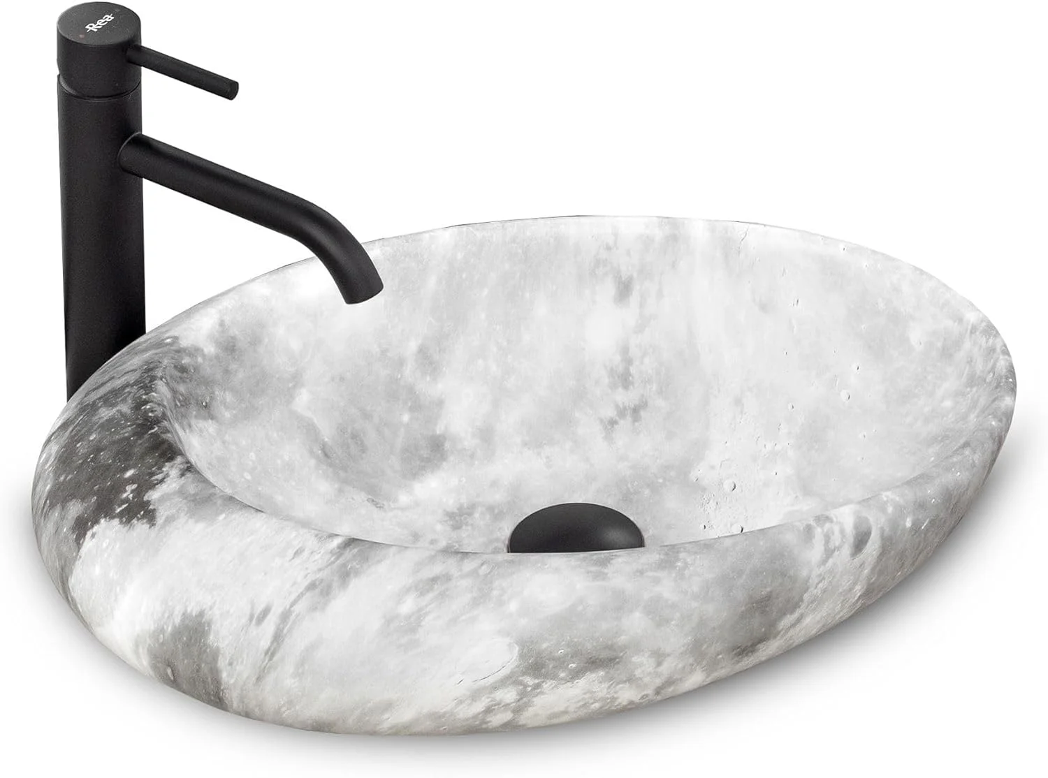 روشویی روکار Rea، روشویی سرامیکی، کاسه روشویی دستی، کاسه ای شکل بیضی سنگی، 49x31 سانتی متر، خاکستری، مناسب حمام