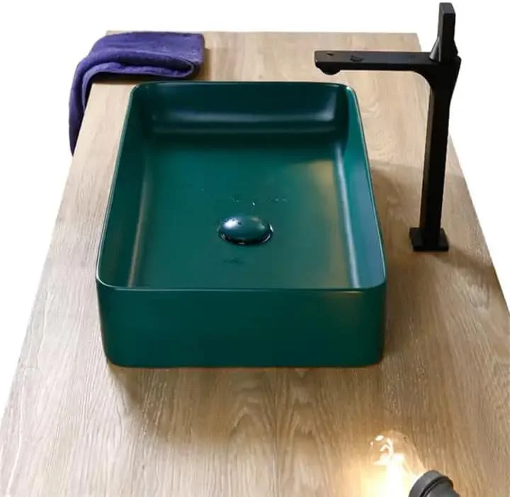 روشویی سرامیکی ریمننس | روشویی رومیزی طرح دار برای حمام | روشویی کاسه ای روکار برای حمام، هتل، اتاق نشیمن منزل (روشویی سبز مات، 60x35x12.5 سانتی متر)