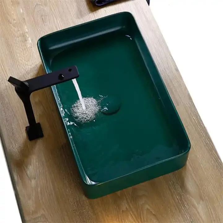 روشویی سرامیکی ریمننس | روشویی رومیزی طرح دار برای حمام | روشویی کاسه ای روکار برای حمام، هتل، اتاق نشیمن منزل (روشویی سبز مات، 60x35x12.5 سانتی متر)