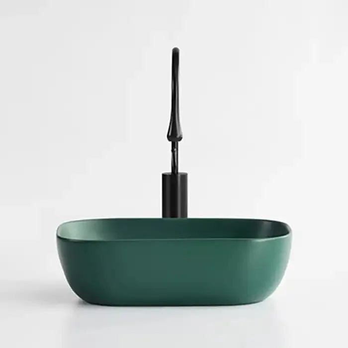 روشویی رومیزی ریموشن | سینک سرامیکی روکار | روشویی مناسب حمام (45.72 x 33.02 x 13.97 سانتی متر) (مدل Wb-Matte Green)