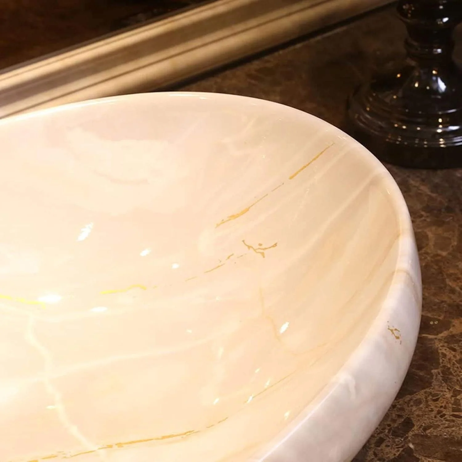 روشویی سرامیکی SMLZV، سینک روشویی مدرن و ساده، کاسه هنری بیضی شکل سرامیکی، کاسه روشویی روکار (64x12.5x16 سانتی متر)