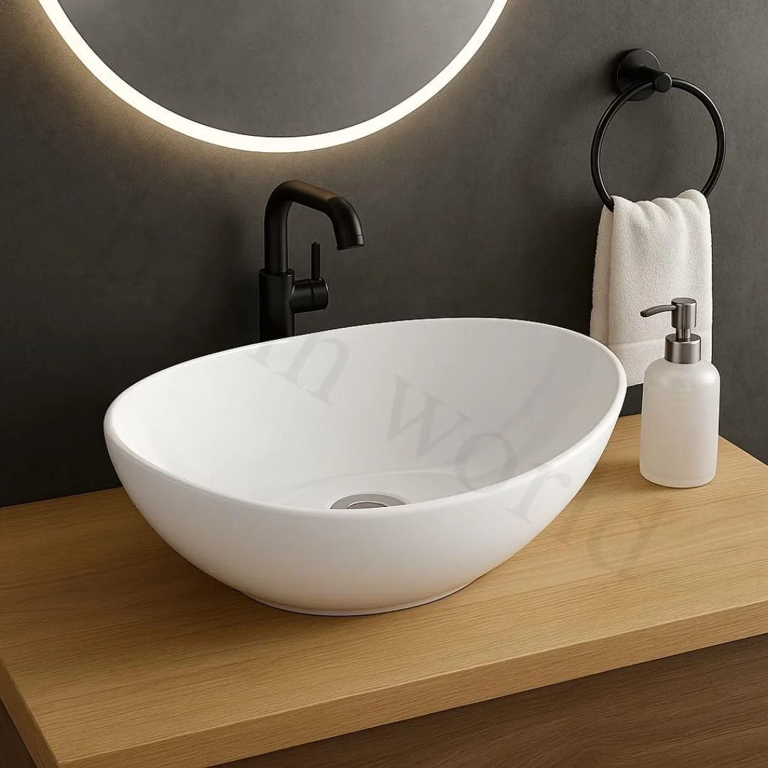 سینک روشویی سرامیکی جدید SENISTO، مناسب برای نصب روی میز یا کانتر، ابعاد (45.72x35.56x17.78 سانتی متر) مدل SPENZO