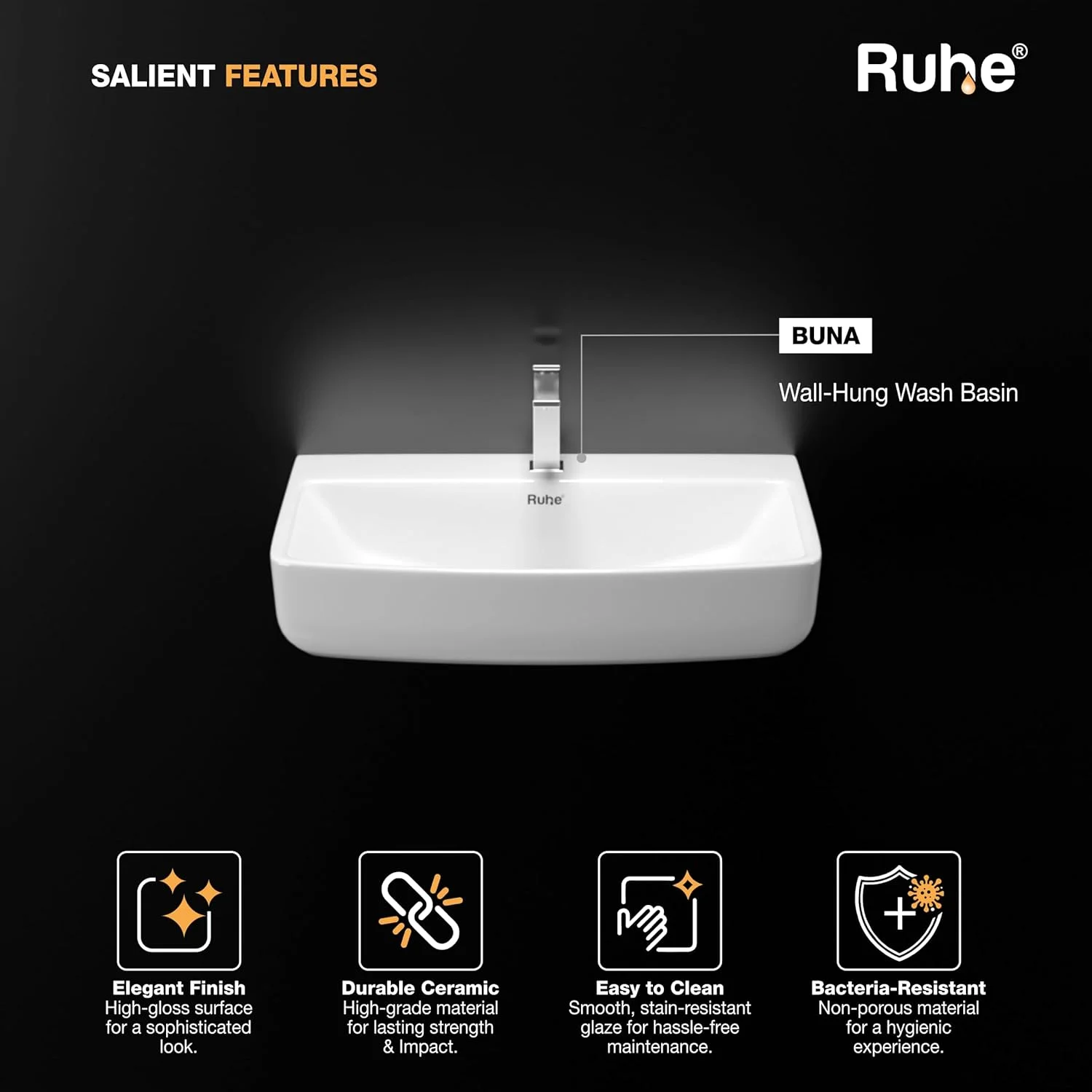 روشویی دیواری سرامیکی Ruhe Buna (45.72x35.56x15.24 سانتی متر) - سفید، روشویی با روکش براق، سینک نصب شده روی دیوار برای حمام، هتل ها، رستوران روشویی دیواری سرامیکی Ruhe Buna (45.72x35.56x15.24 سانتی متر) - سفید، روشویی با روکش براق، سینک نصب شده روی دیوار برای حمام، هتل ها، رستوران