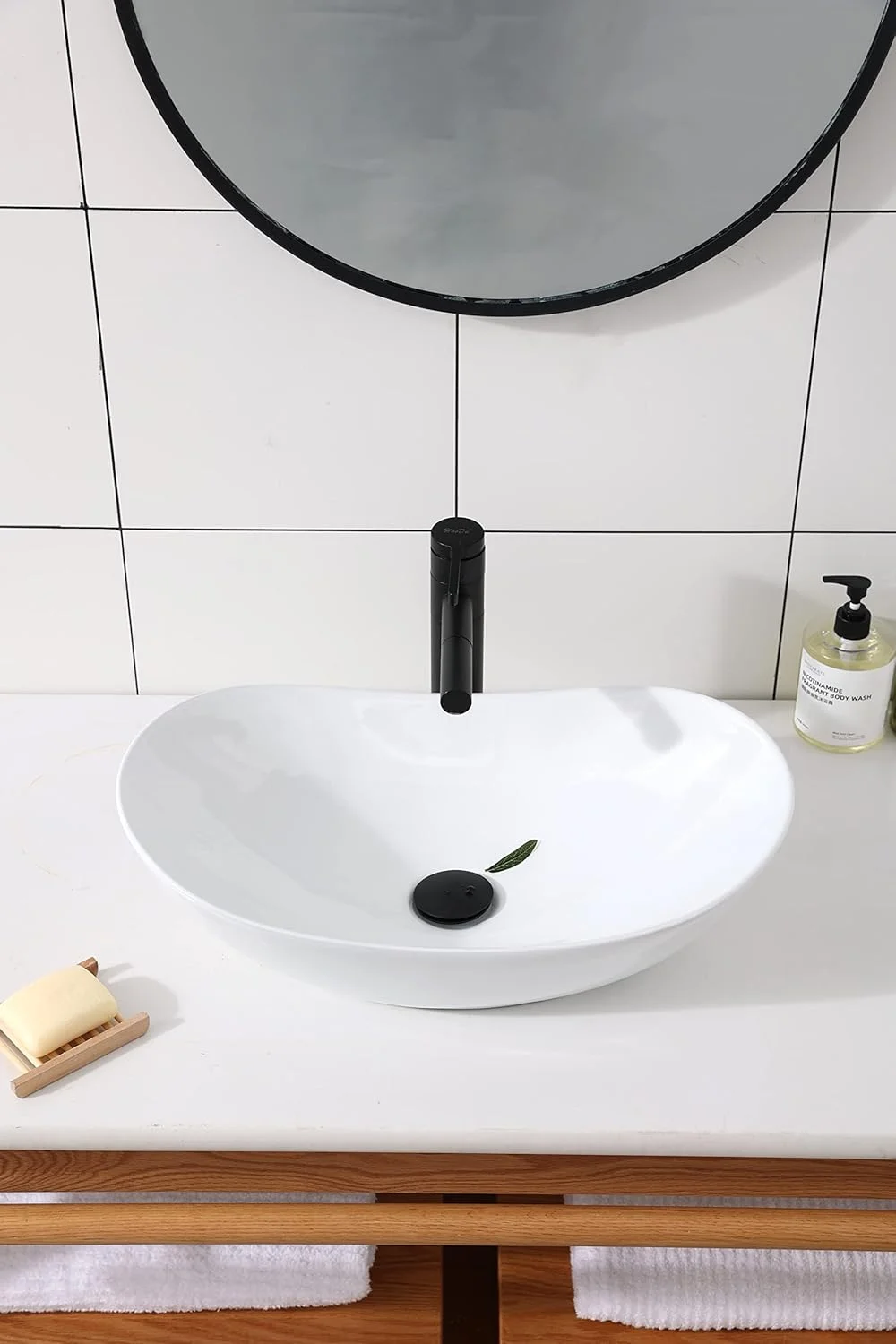 روشویی شوانلین 52x32x14 سانتی متر، کاسه روشویی سرامیکی سفید با طراحی گرد