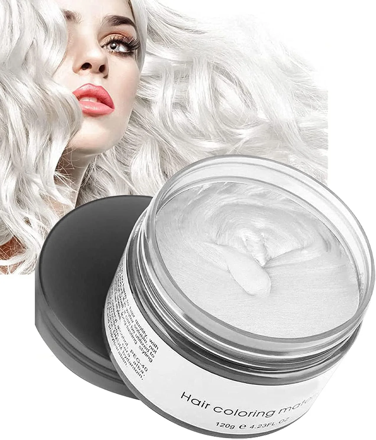 کرم رنگ موی موقت سفید، کرم حالت دهنده فوری مو 120 گرمی، واکس مو برای مردان و زنان، موقت قابل شستشو، مهمانی و اجرای نقش (سفید)